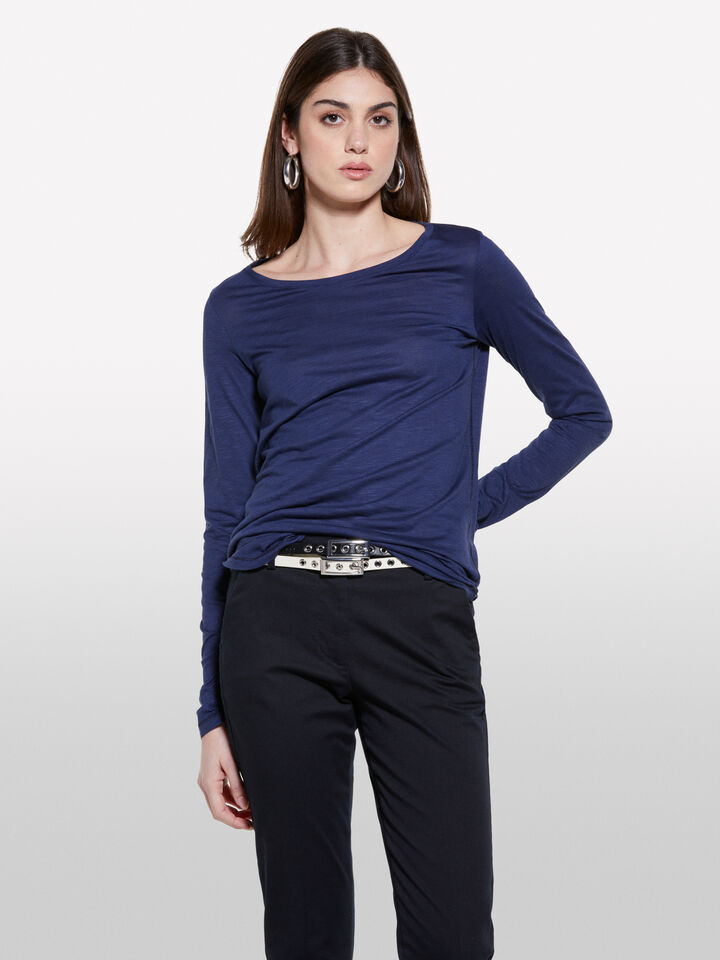 T-shirt bleu foncé à manches longues - null - Bleu Foncé | Sisley image number 4